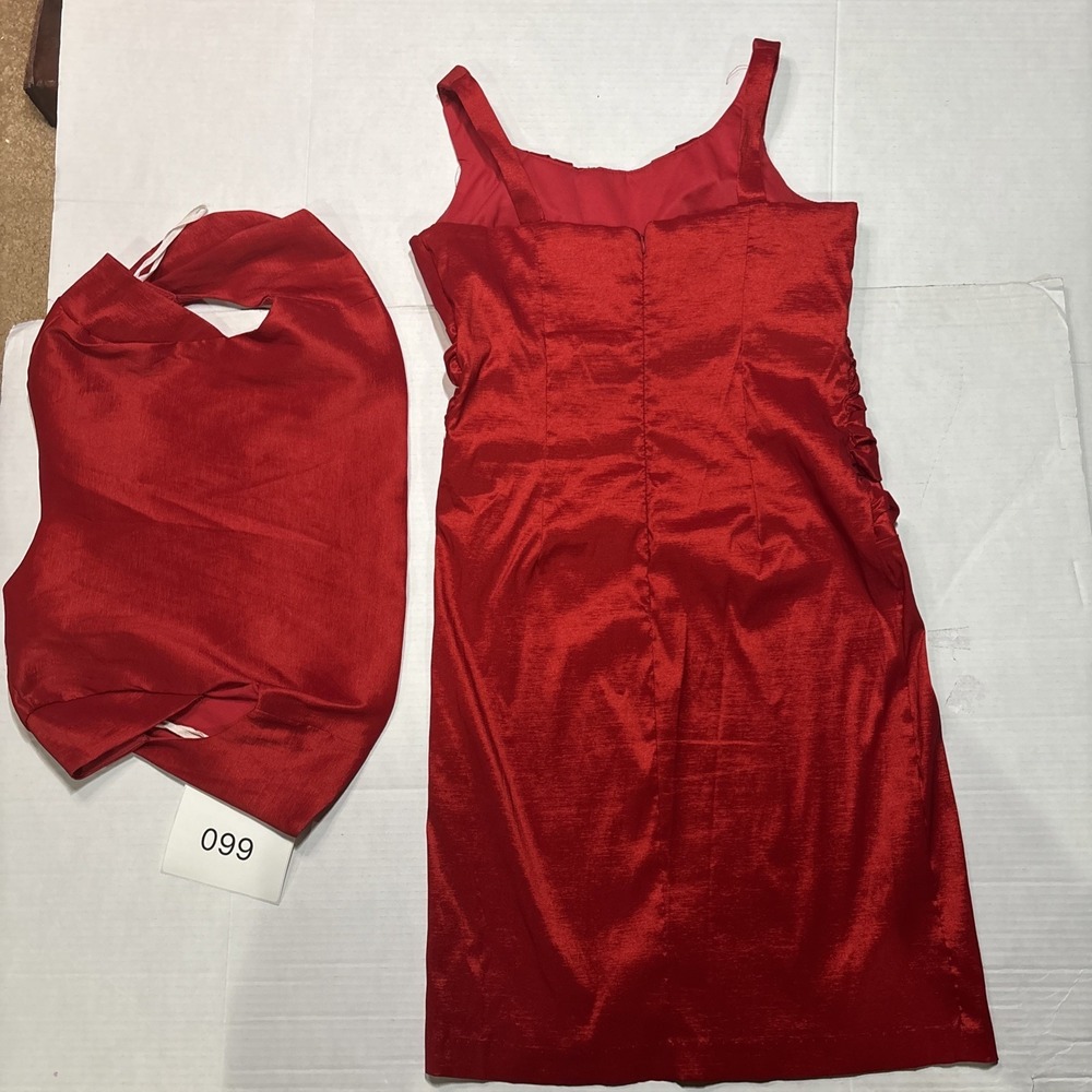 Fiesta Red Satin Cocktail Party Dress Women's Size Xl Ruched Cape Sleeve Midi - Picture 5 of 9
